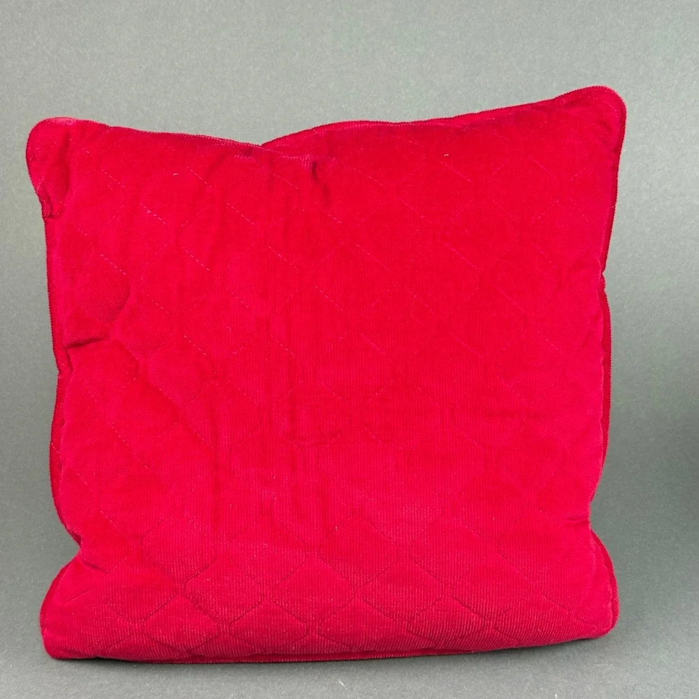 Vintage 1978 Needlepoint Rose Throw Pillow Red Quilted Velvet 12x12